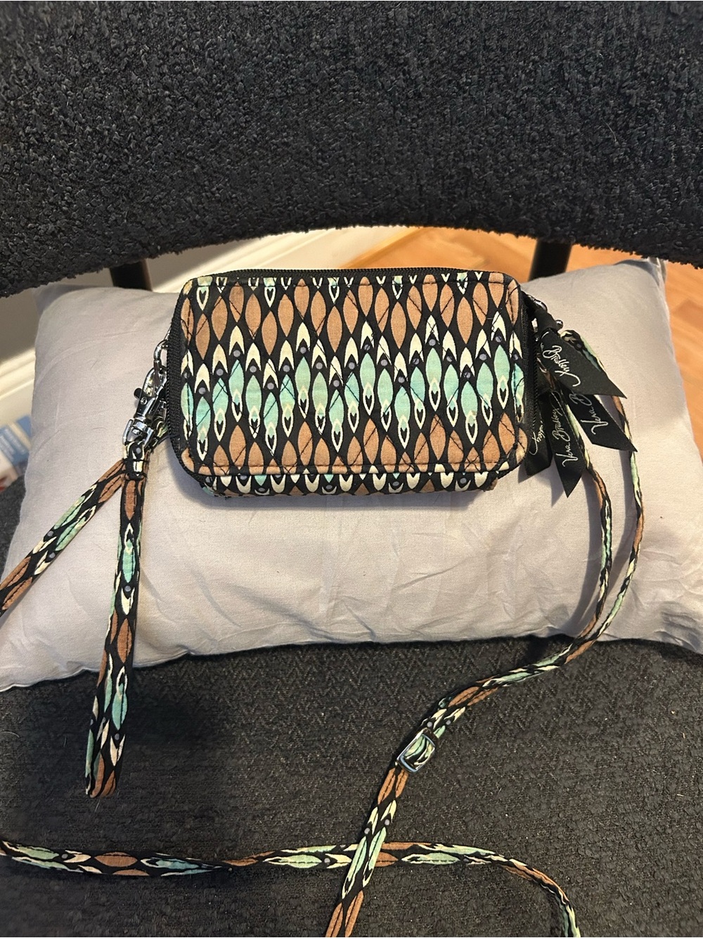 Vera Bradley Mint and Brown Quilted Crossbody Wallet Purse - Picture 2 of 7